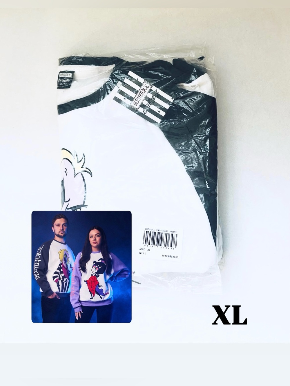Cakeworthy X Beetlejuice Retro Raglan Sweater Unisex Size XL
